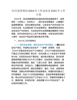 区应急管理局2024年工作总结及2025年工作计划