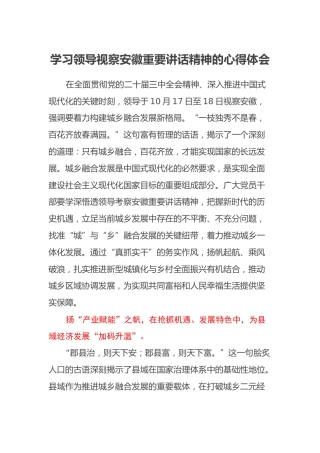 学习领导视察安徽重要讲话精神的心得体会