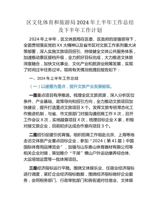 区文化体育和旅游局2024年上半年工作总结及下半年工作计划