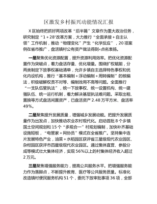 区激发乡村振兴动能情况汇报