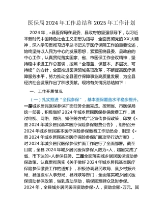 医保局2024年工作总结和2025年工作计划