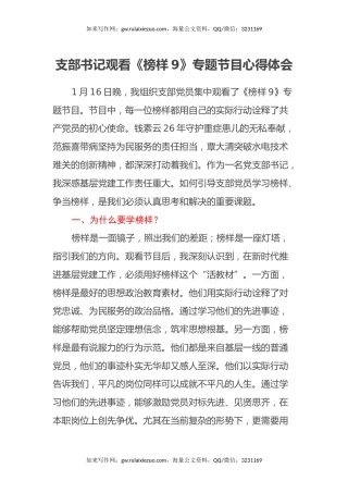 支部书记观看《榜样9》专题节目心得体会