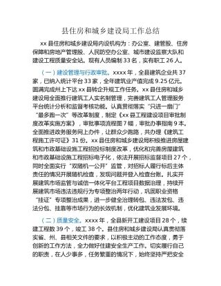 县住房和城乡建设局工作总结