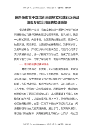 某区委常委、宣传部部长在新任市管干部培训班暨树立和践行正确政绩观专题培训班的培训感悟