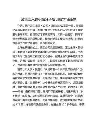 某集团入党积极分子培训班学习感想