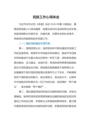 民族工作心得体会