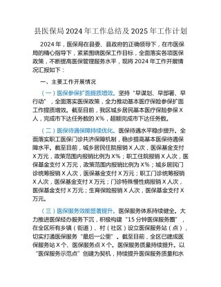 县医保局2024年工作总结及2025年工作计划