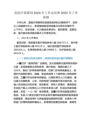 县医疗保障局2024年工作总结和2025年工作思路