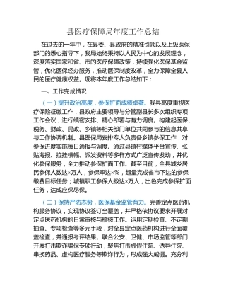 县医疗保障局年度工作总结