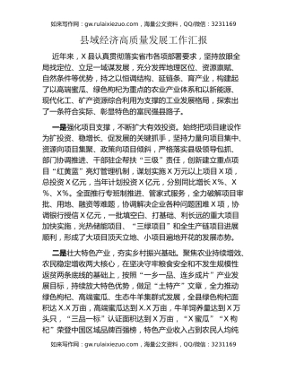 县域经济高质量发展工作汇报