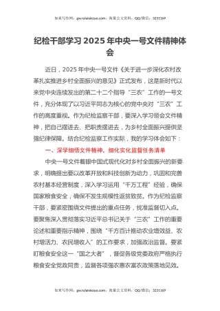 纪检干部学习2025年中央一号文件精神体会