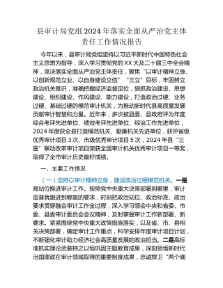 县审计局党组2024年落实全面从严治党主体责任工作情况报告