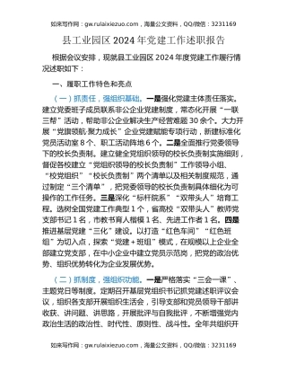 县工业园区2024年党建工作述职报告