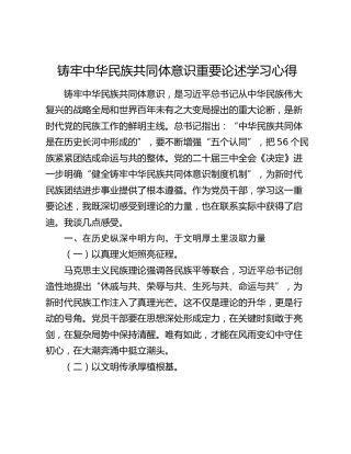 铸牢中华民族共同体意识重要论述学习心得