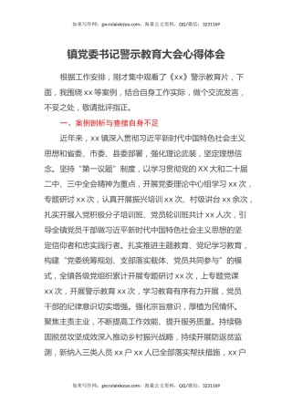 镇党委书记警示教育大会心得体会