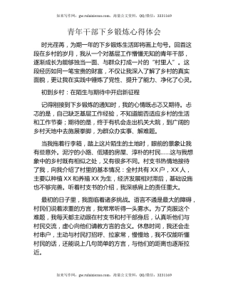 青年干部下乡锻炼心得体会
