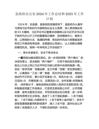 县政府办公室2024年工作总结和2025年工作计划