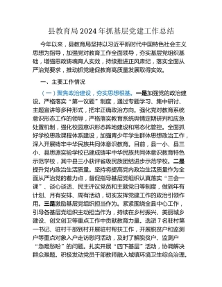 县教育局2024年抓基层党建工作总结