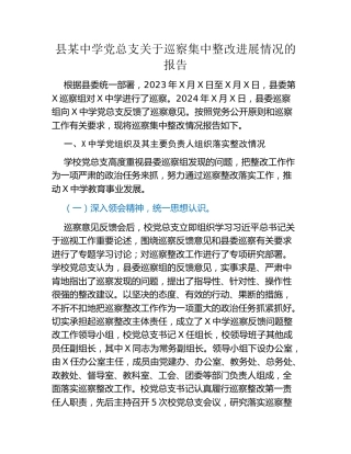 县某中学党总支关于巡察集中整改进展情况的报告