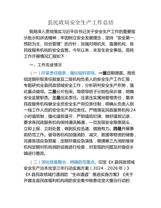 县民政局安全生产工作总结