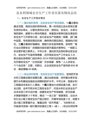 县水利领域安全生产工作责任落实情况总结