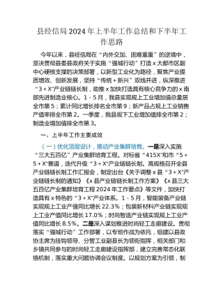 县经信局2024年上半年工作总结和下半年工作思路