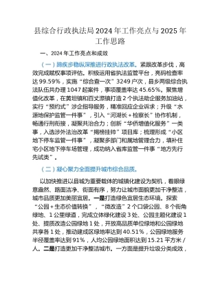 县综合行政执法局2024年工作亮点与2025年工作思路