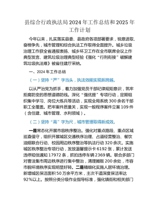 县综合行政执法局2024年工作总结和 2025年工作计划