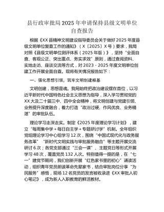 县行政审批局2025年申请保持县级文明单位自查报告