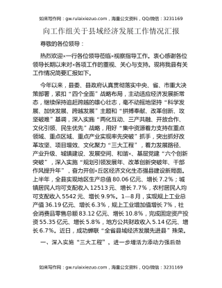 向工作组关于县域经济发展工作情况汇报