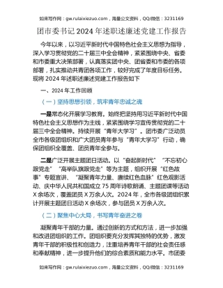 团市委书记2024年述职述廉述党建工作报告