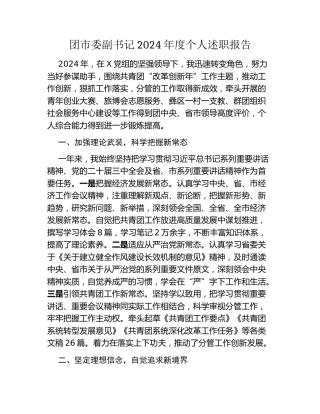团市委副书记2024年度个人述职报告