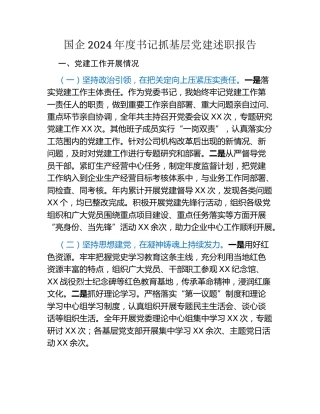 国企2024年度书记抓基层党建述职报告