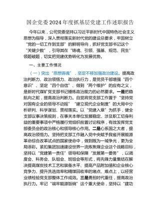 国企党委2024年度抓基层党建工作述职报告