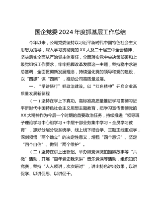 国企党委2024年度抓基层工作总结