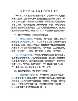 国企党委书记 2024 年度履职报告