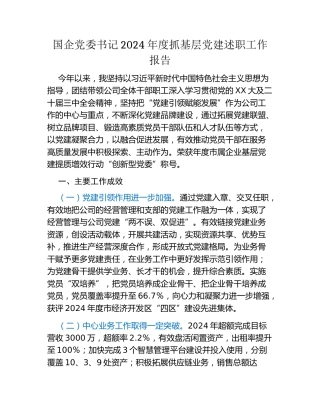 国企党委书记2024年度抓基层党建述职工作报告