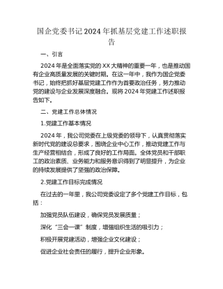 国企党委书记2024年抓基层党建工作述职报告（2）