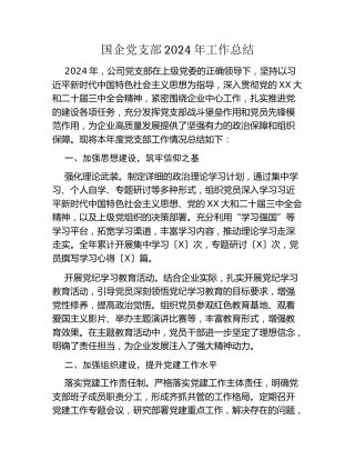 国企党支部2024年工作总结