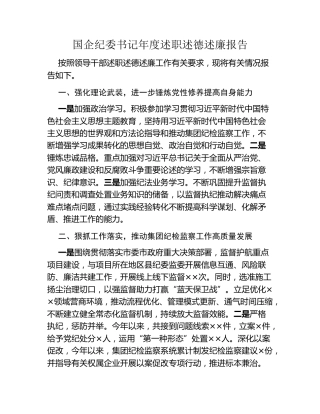 国企纪委书记年度述职述德述廉报告
