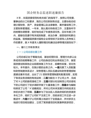 国企财务总监述职述廉报告