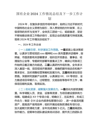 国有企业2024工作情况总结及下一步工作计划