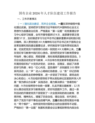 国有企业2024年人才队伍建设工作报告