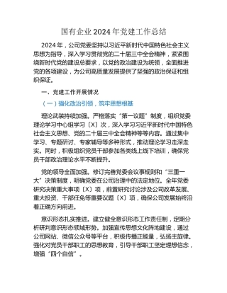 国有企业2024年党建工作总结