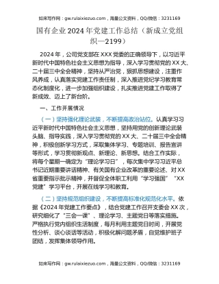 国有企业2024年党建工作总结（新成立党组织—2199）