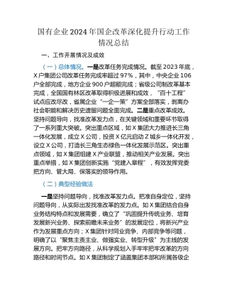 国有企业2024年国企改革深化提升行动工作情况总结