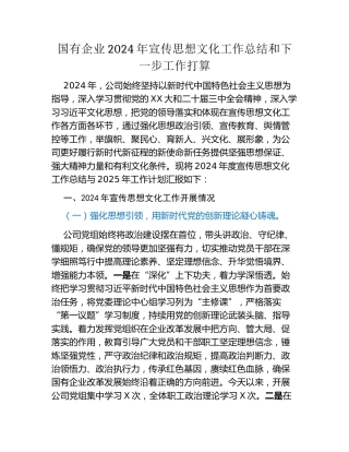 国有企业2024年宣传思想文化工作总结和下一步工作打算