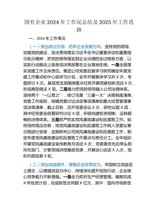国有企业2024年工作况总结及2025年工作思路