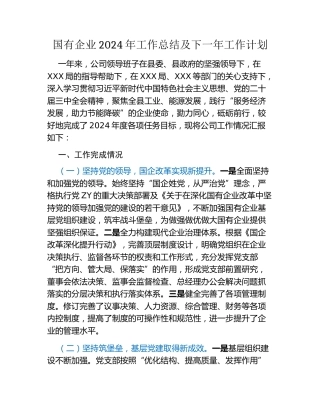 国有企业2024年工作总结及下一年工作计划