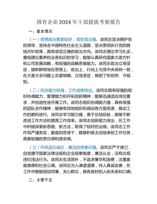 国有企业2024年干部提拔考察报告
